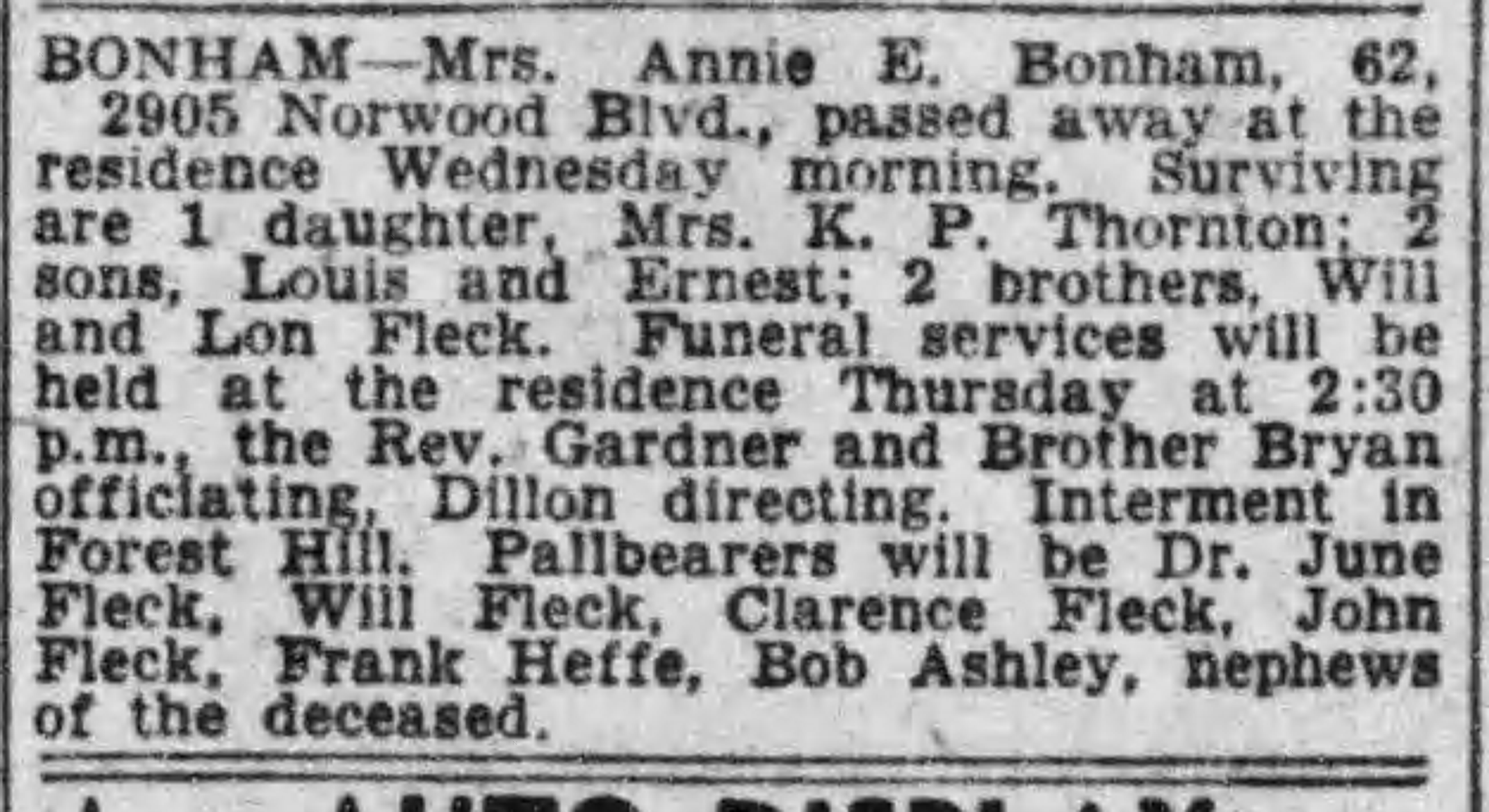 Annie E. Bonham obituary